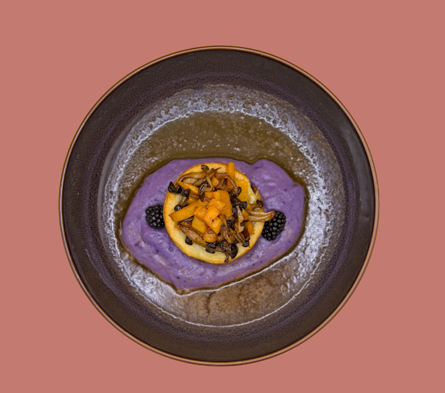 Pulled duck met vitelotte 