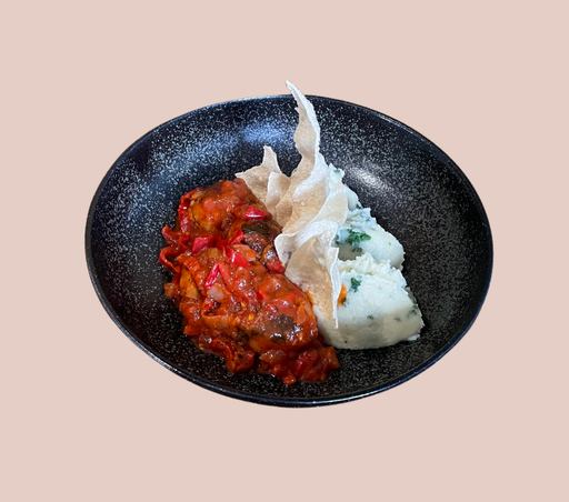Kip met paprika en peterseliepuree